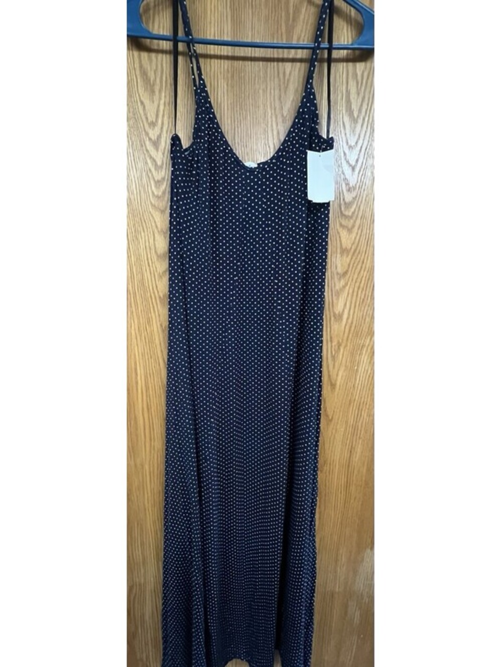 Women's L Loveappella Sleeveless V Neck Maxi Dress Spaghetti Straps  Polka Dot